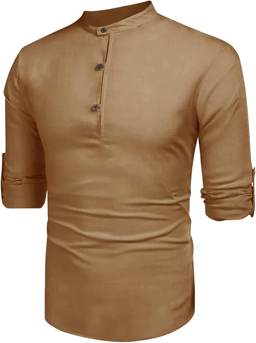 Amazon.com: Fiber Blended Men Standing Collar Casual Solid Color Long  Sleeved Loose Cardigan Shirt Day Costume Men : Clothing, Shoes & Jewelry